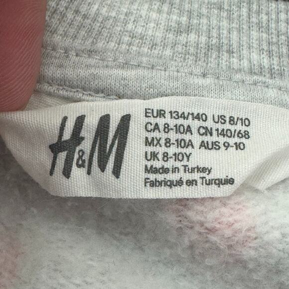H&M Sweatshirt Girls 8/10 Heather Gray Pink Polka Dot Sequin Unicorn Pullover - Picture 4 of 6